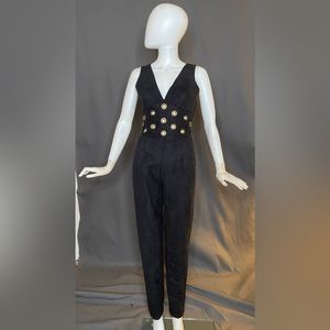 Black Microsuede jumpsuit with grommet detail (34/26/36)